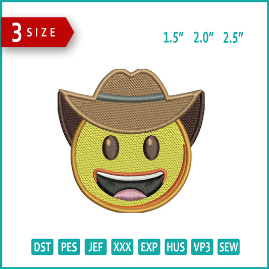 Cowboy Hat Face Emoji Embroidery Design Files - 3 Size's