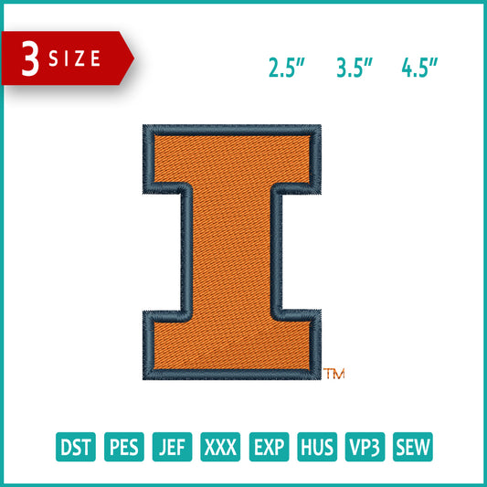 Illinois Fighting Illini Logo Embroidery Design Files - 3 Size's