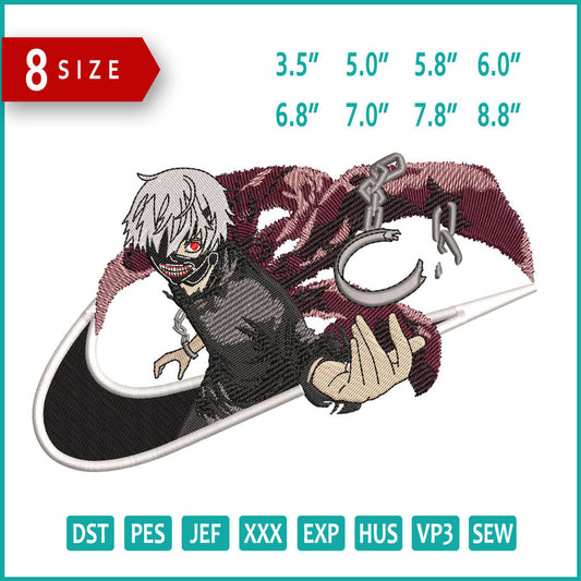 Ken Kaneki Swoosh Embroidery Design Files - 4 Size's