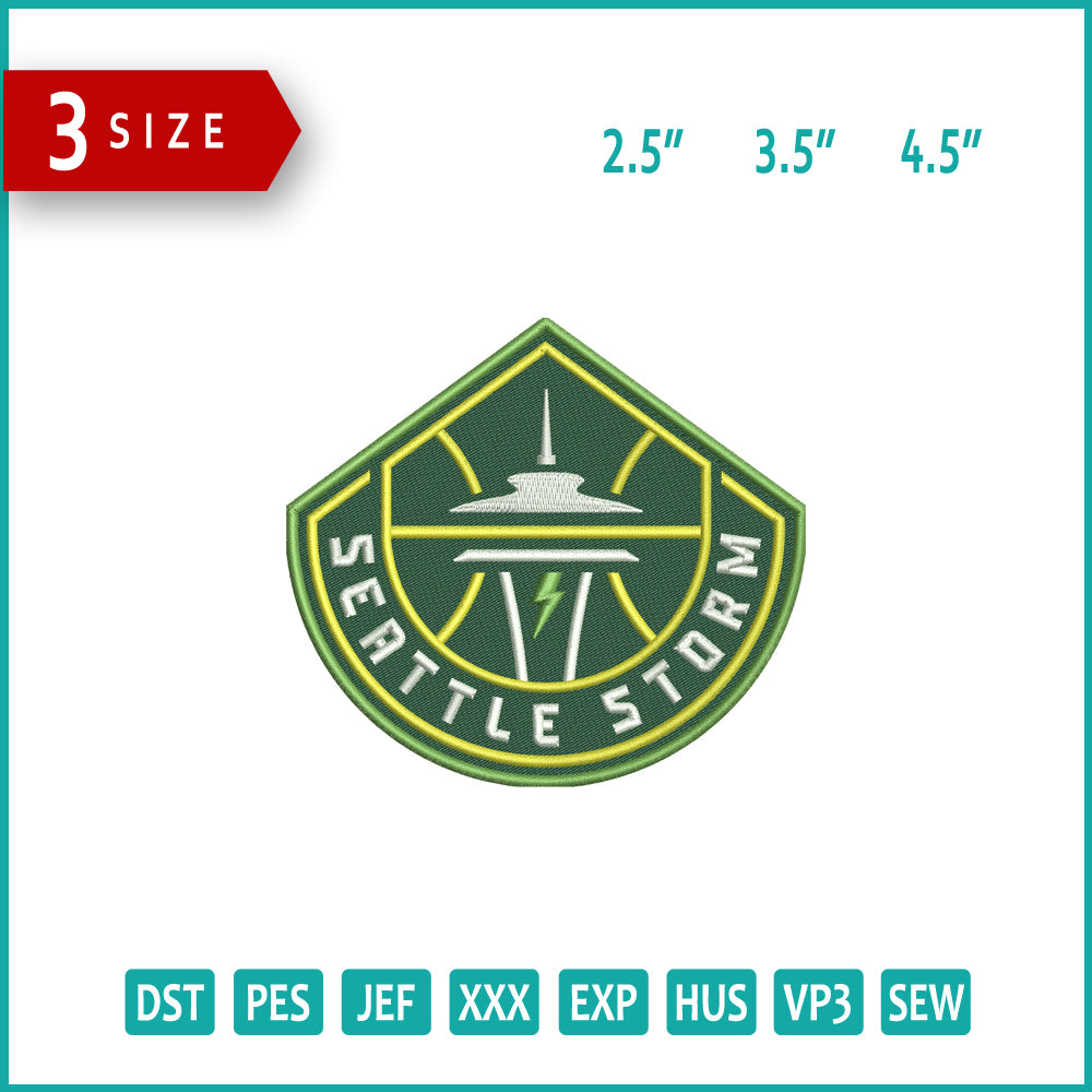 Seattle Storm Logo Embroidery Design Files - 3 Size's