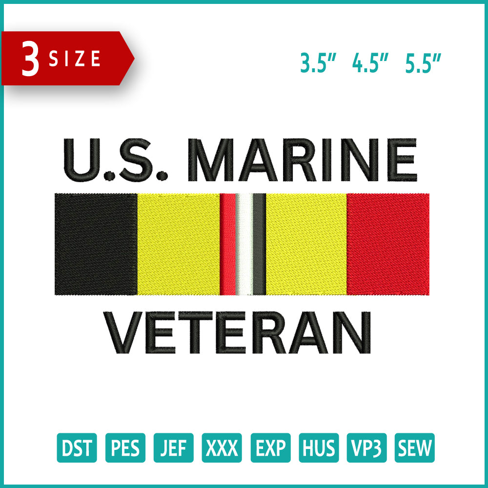US Marine Veteran Embroidery Design Files - 3 Size's