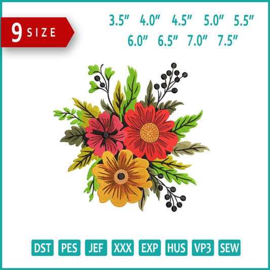 Beautiful Floral Bouquet Embroidery Design Files - 9 Size's