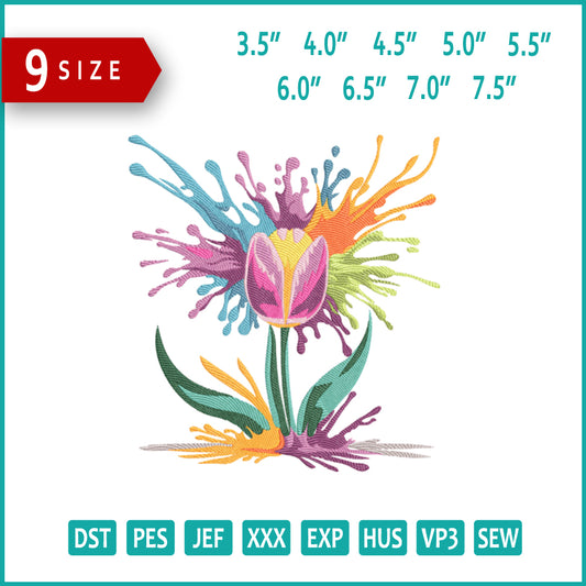 Bloom Splash Embroidery Design Files - 9 Size's