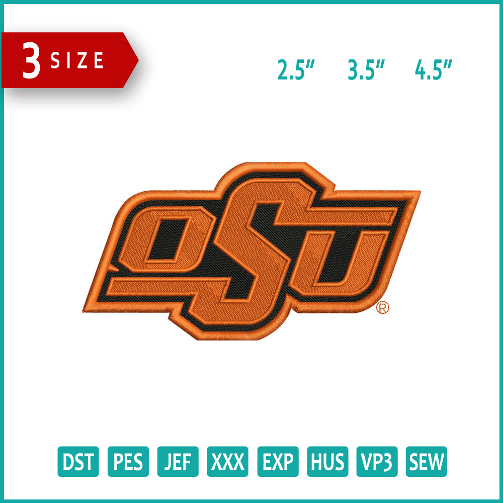 Oklahoma State Cowboys Logo Embroidery Design Files - 3 Size's