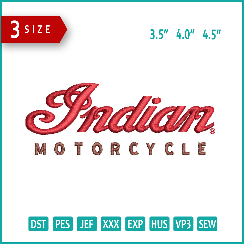 Indian Motorcycle Logo Embroidery Design Files - 3 Size's