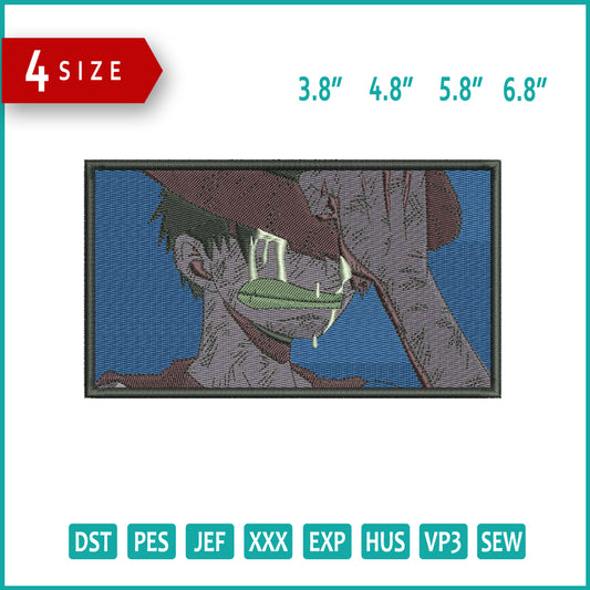 Monkey D Luffy crying Embroidery Design Files - 4 Size's