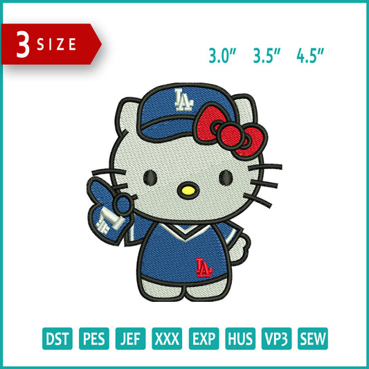 Hello Kitty Baseball LA Embroidery Design Files - 3 Size's