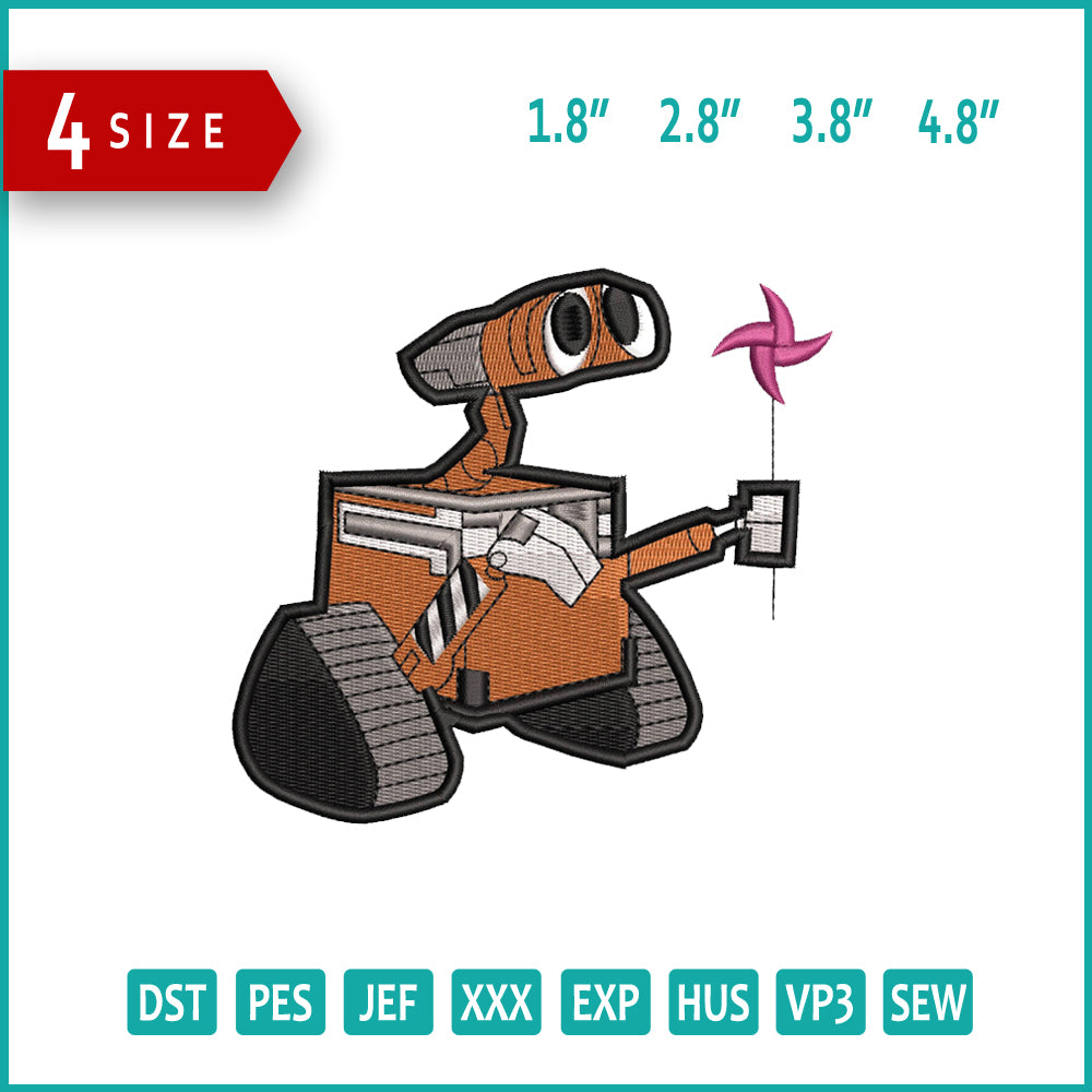 Wall E v2 Embroidery Design Files - 4 Size's