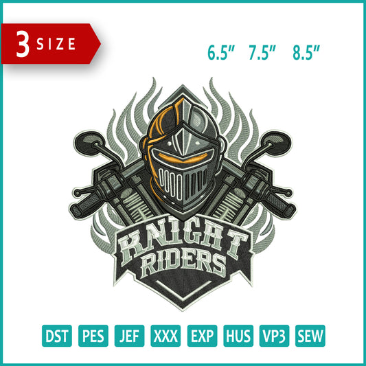 Knight Riders Embroidery Design Files - 3 Size's