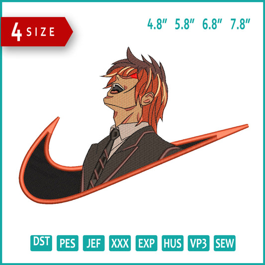 Light Yagami Swoosh v2 Embroidery Design Files - 4 Sizes