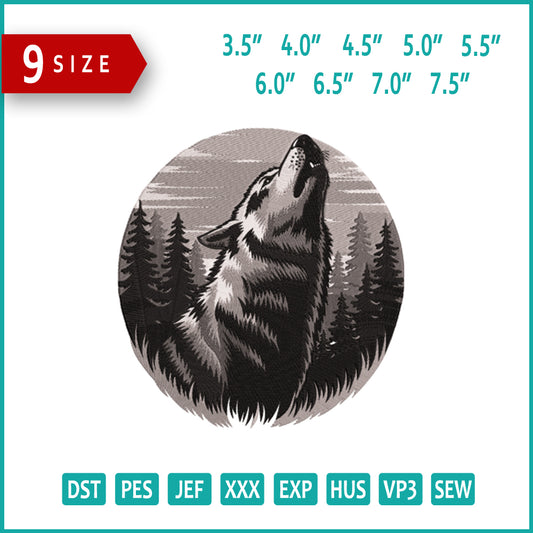 Howling Wolf in the Wild Embroidery Design Files - 9 Size's