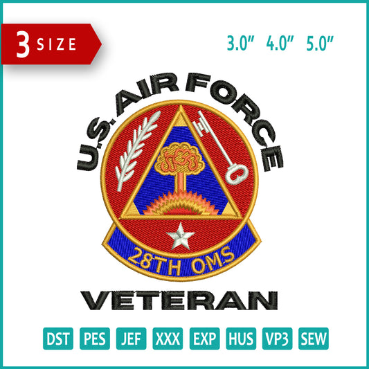 US Air Force Veteran Embroidery Design Files - 3 Size's