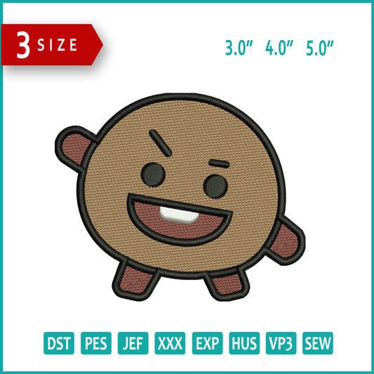 BT21 Shooky Embroidery Design Files - 3 Size's