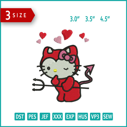 Hello kitty Devil Embroidery Design Files - 3 Size's