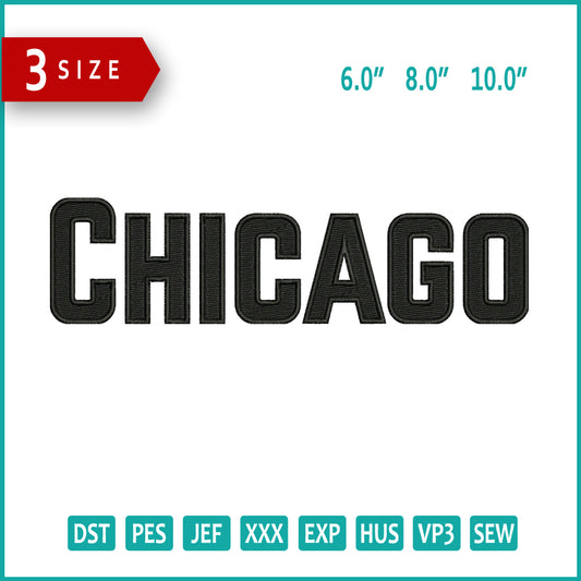 Chicago v3 Embroidery Design Files - 3 Size's