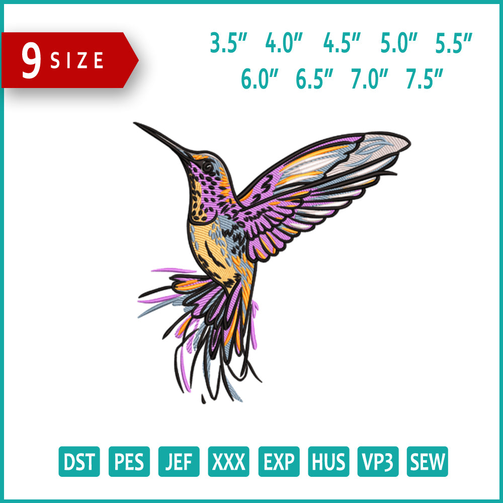 Majestic Hummingbird Embroidery Design Files - 9 Size's