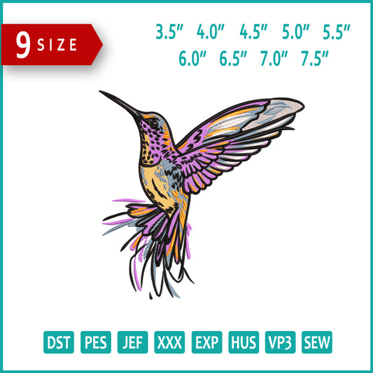 Majestic Hummingbird Embroidery Design Files - 9 Size's