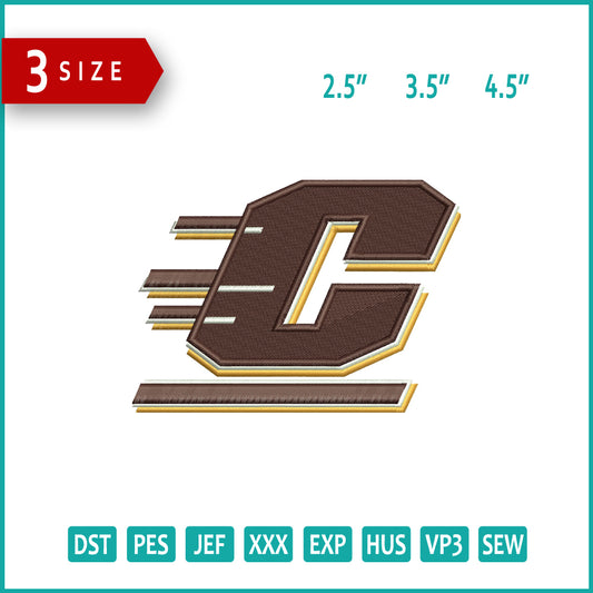 Central Michigan Chippewas Logo Embroidery Design Files - 3 Size's