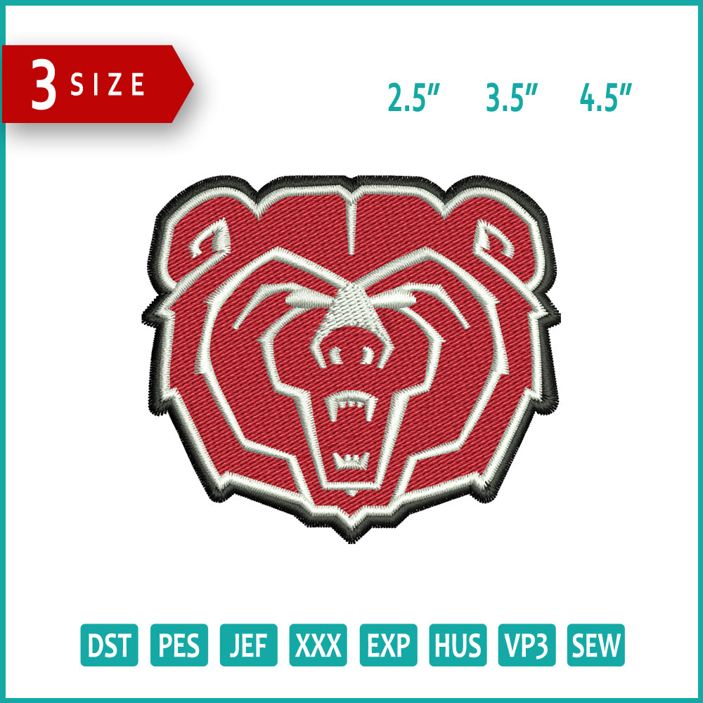 Missouri State Bears Logo Embroidery Design Files - 3 Size's