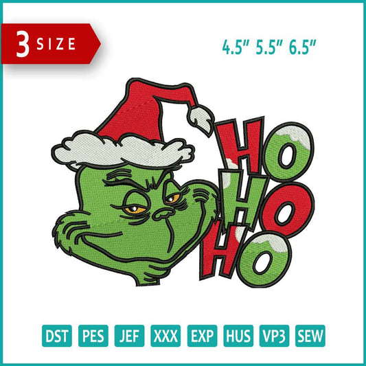 Grinch Ho Ho Ho v2 Embroidery Design Files - 3 Size's