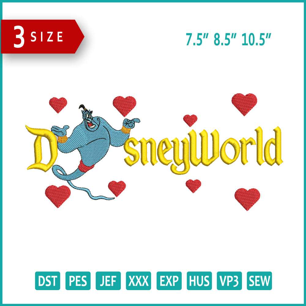 Genie Disneyworld Embroidery Design Files - 3 Size's