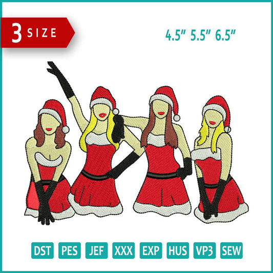 4 Christmas Girls Embroidery Design 