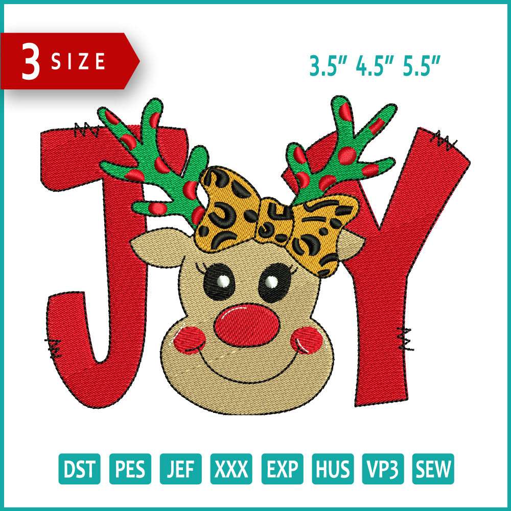 Christmas Joy Deer Embroidery Design Files - 3 Size's