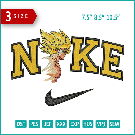 Nike Super Saiyan Goku v4 Embroidery Design Files - 3 Size's