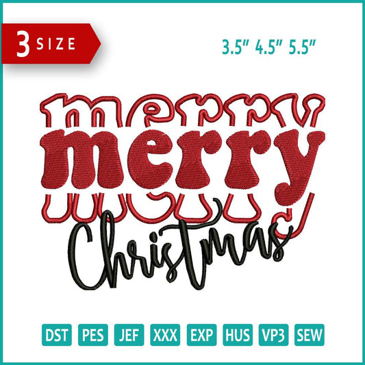 Merry Christmas v3 Embroidery Design Files - 3 Size's