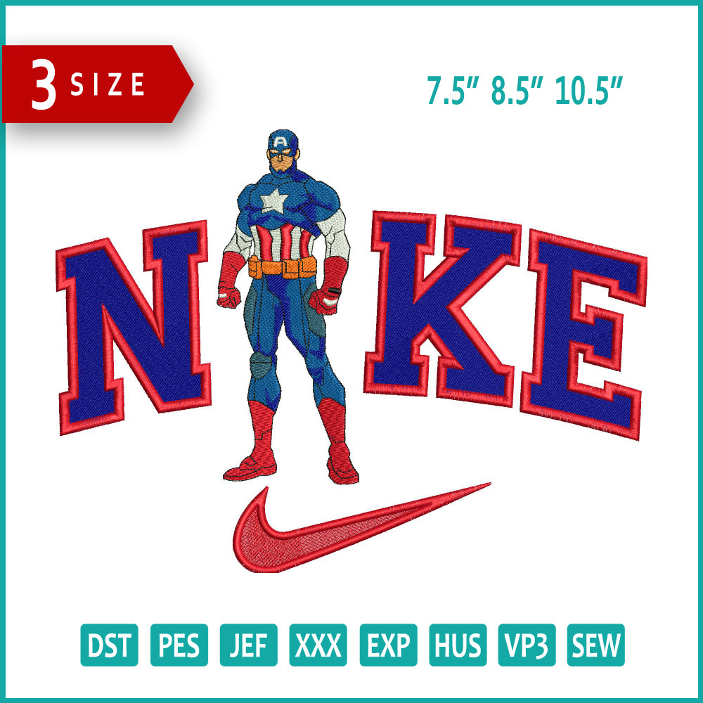 Nike Captain America Embroidery Design Files - 3 Size's