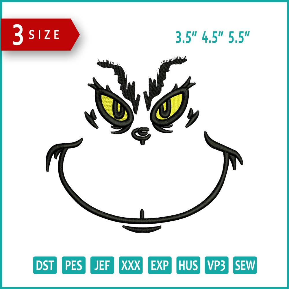 Grinch Face v8 Embroidery Design Files - 3 Size's