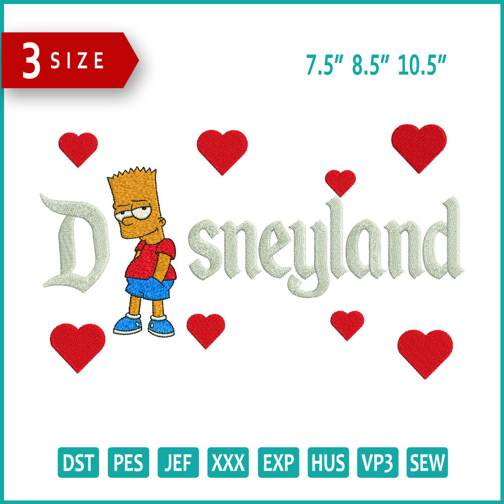 Bart Disneyland Embroidery Design Files - 3 Size's