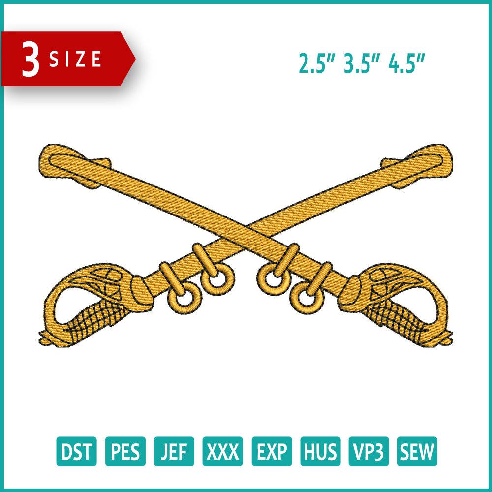 Cross Swords Embroidery Design Files - 3 Size's