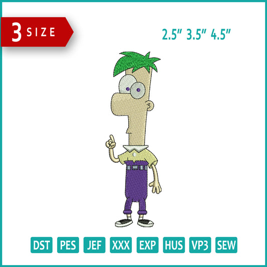 Ferb Fletcher Embroidery Design Files - 3 Size's