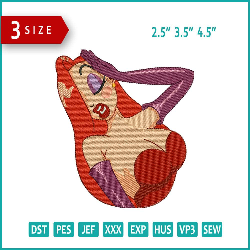 Jessica Rabbit Half Embroidery Design Files - 3 Size's