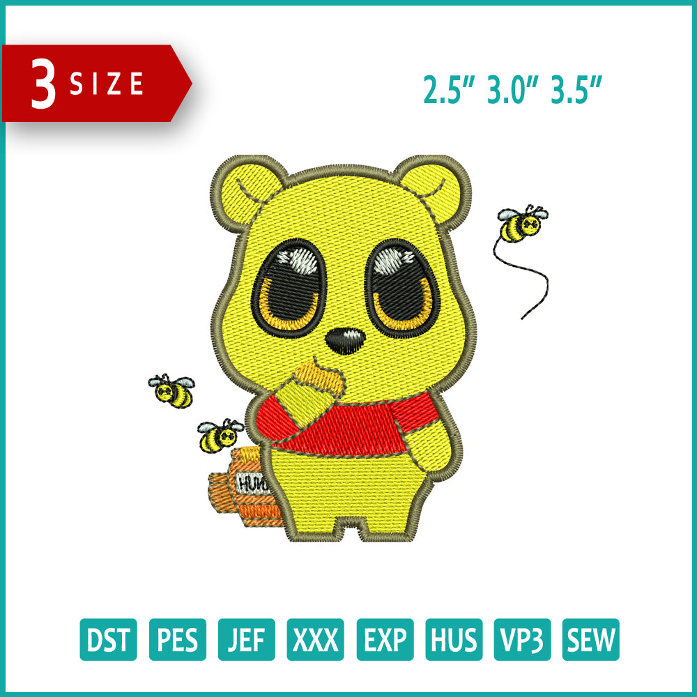 Chibi Pooh Embroidery Design Files - 3 Sizes