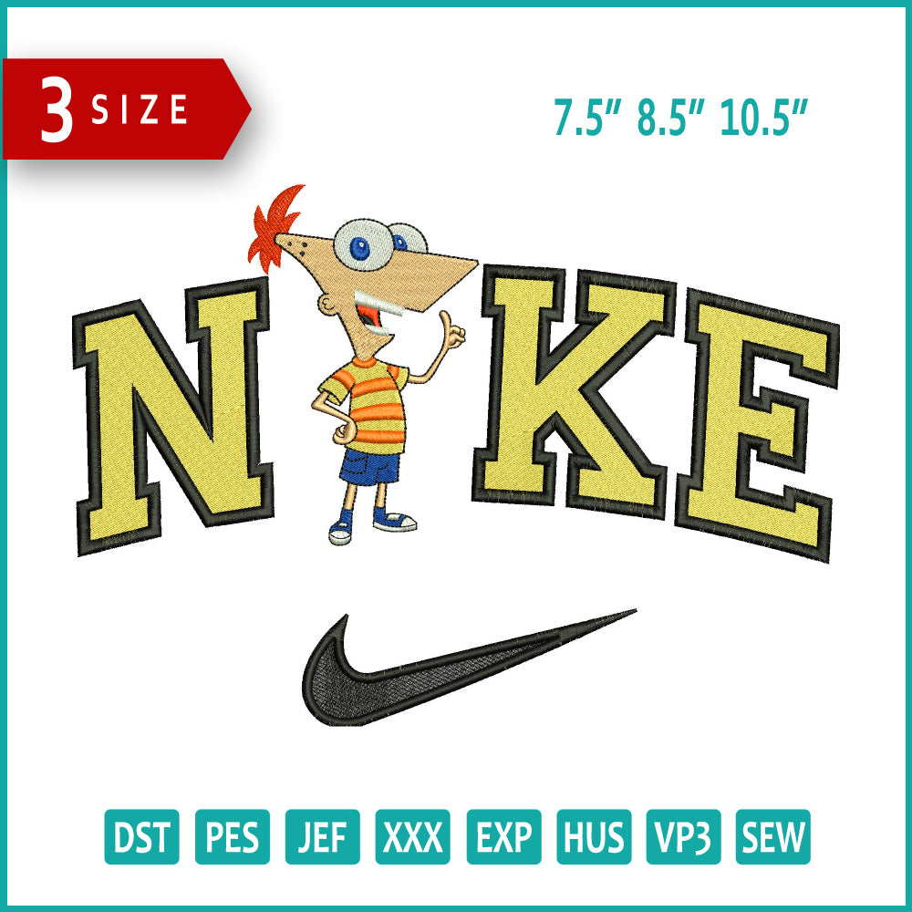 Nike Phineas Flynn Embroidery Design Files - 3 Sizes