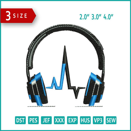 Headphone v2 Embroidery Design Files - 3 Size's