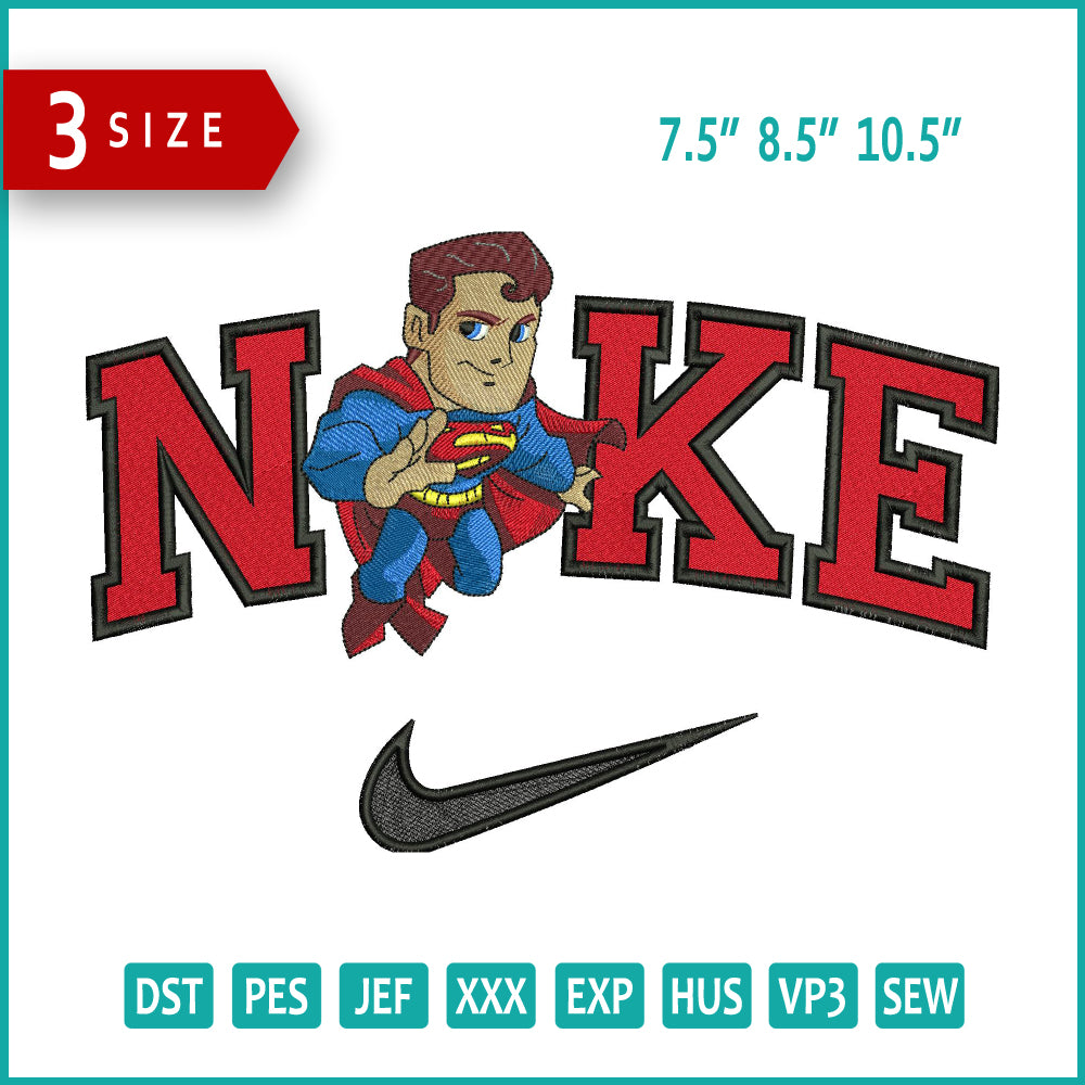 Nike Chibi Superman Embroidery Design Files - 3 Size's