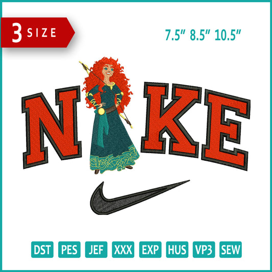 Nike Princess Merida Embroidery Design Files - 3 Size's