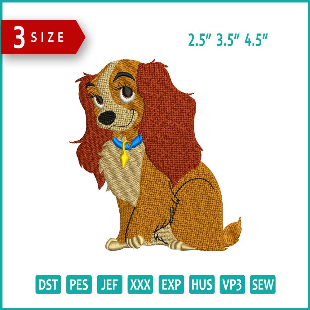 Lady Dog Embroidery Design Files - 3 Size's