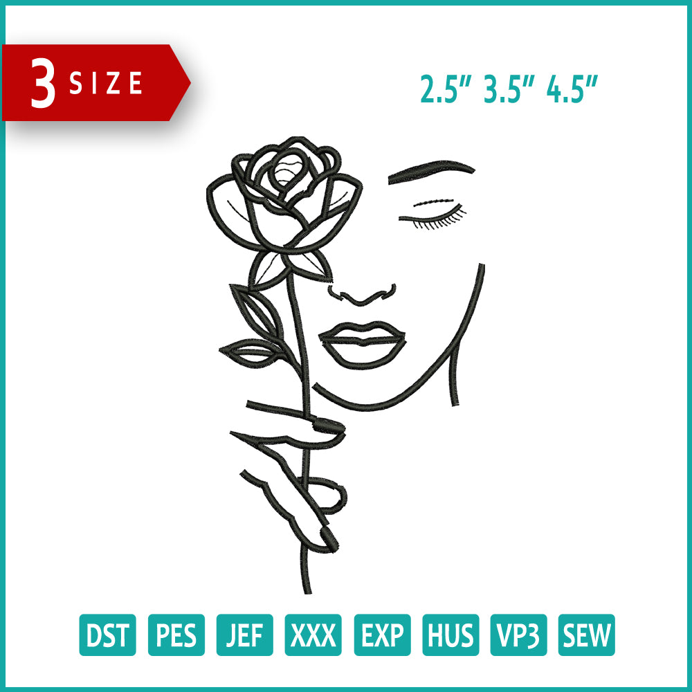 Face with Flower Embroidery Design Files - 3 Size's