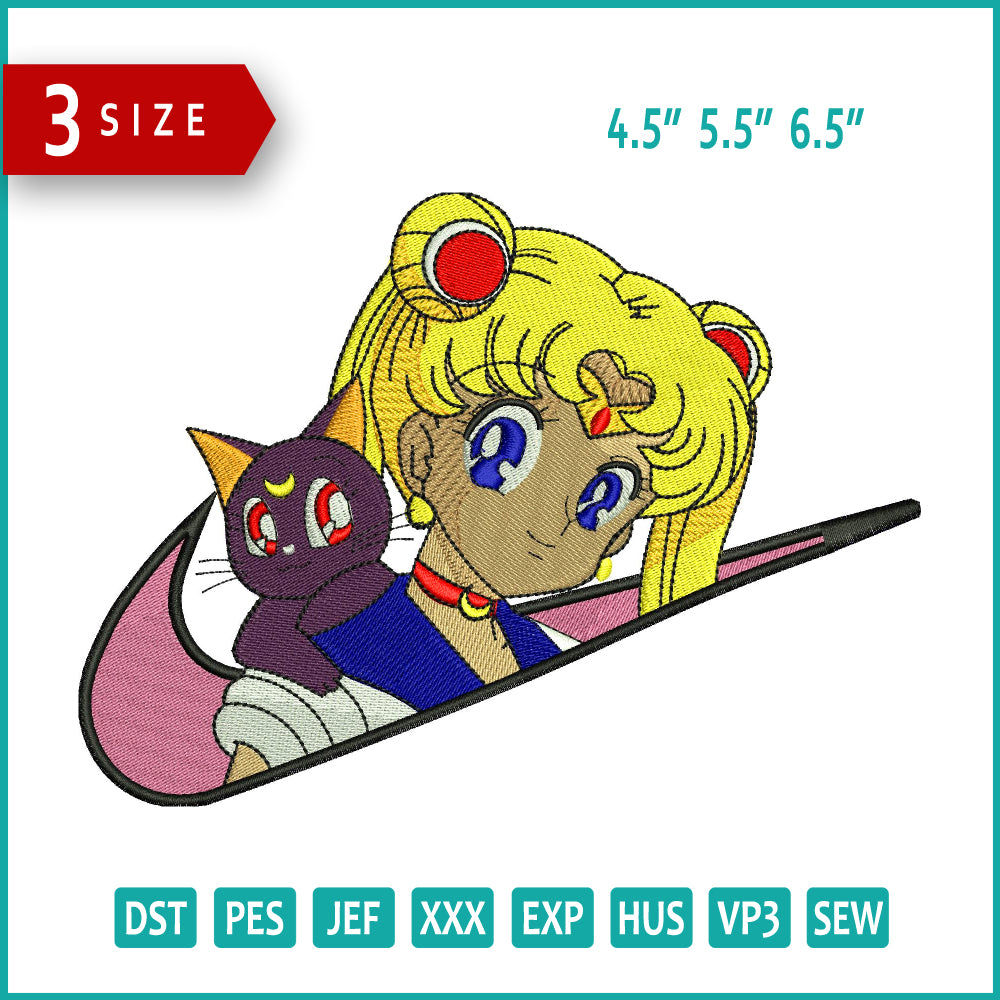 Sailor Moon Swoosh Embroidery Design Files - 3 Sizes