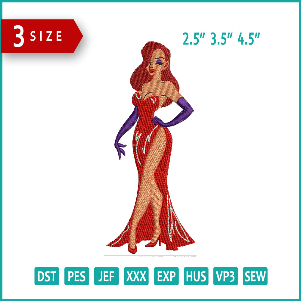 Jessica Rabbit Embroidery Design Files - 3 Size's