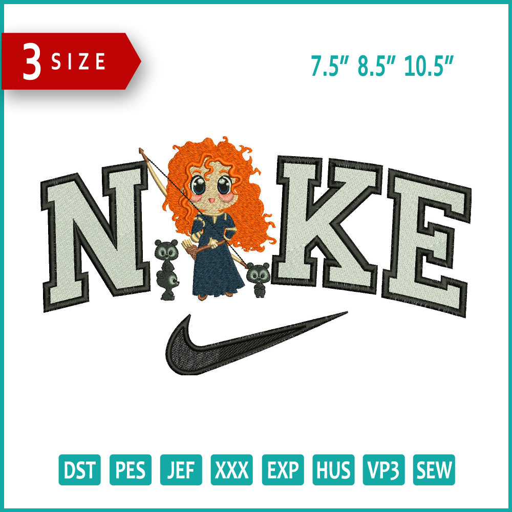 Nike Chibi Princess Merida Embroidery Design Files - 3 Size's