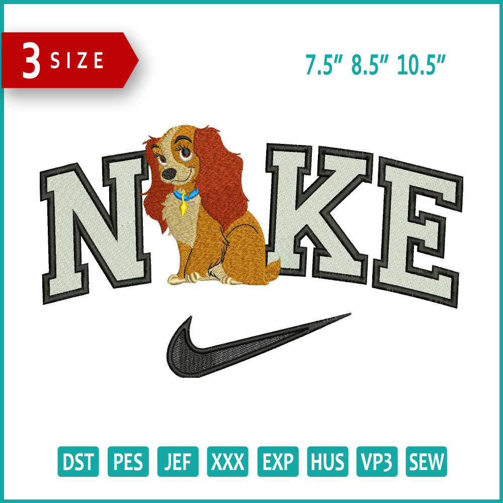 Nike Lady Dog Embroidery Design Files - 3 Size's