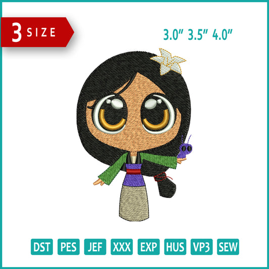 Chibi Mulan Embroidery Design Files - 3 Size's