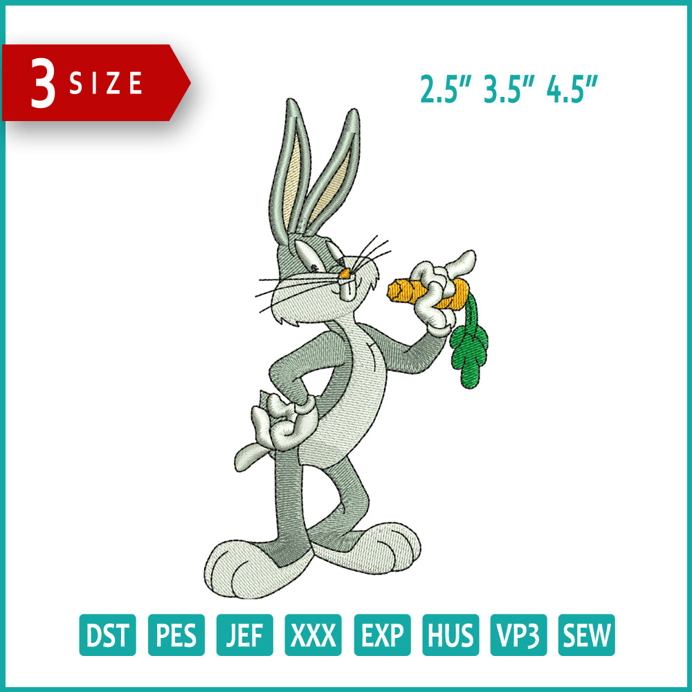 Bugs Bunny Embroidery Design Files - 3 Size's