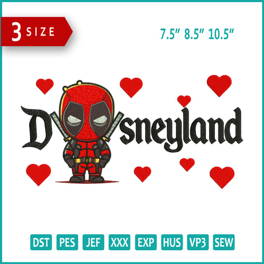 Chibi Deadpool Disneyland Embroidery Design Files - 3 Size's