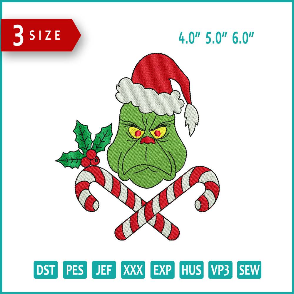 Grinch Face v9 Embroidery Design Files - 3 Size's